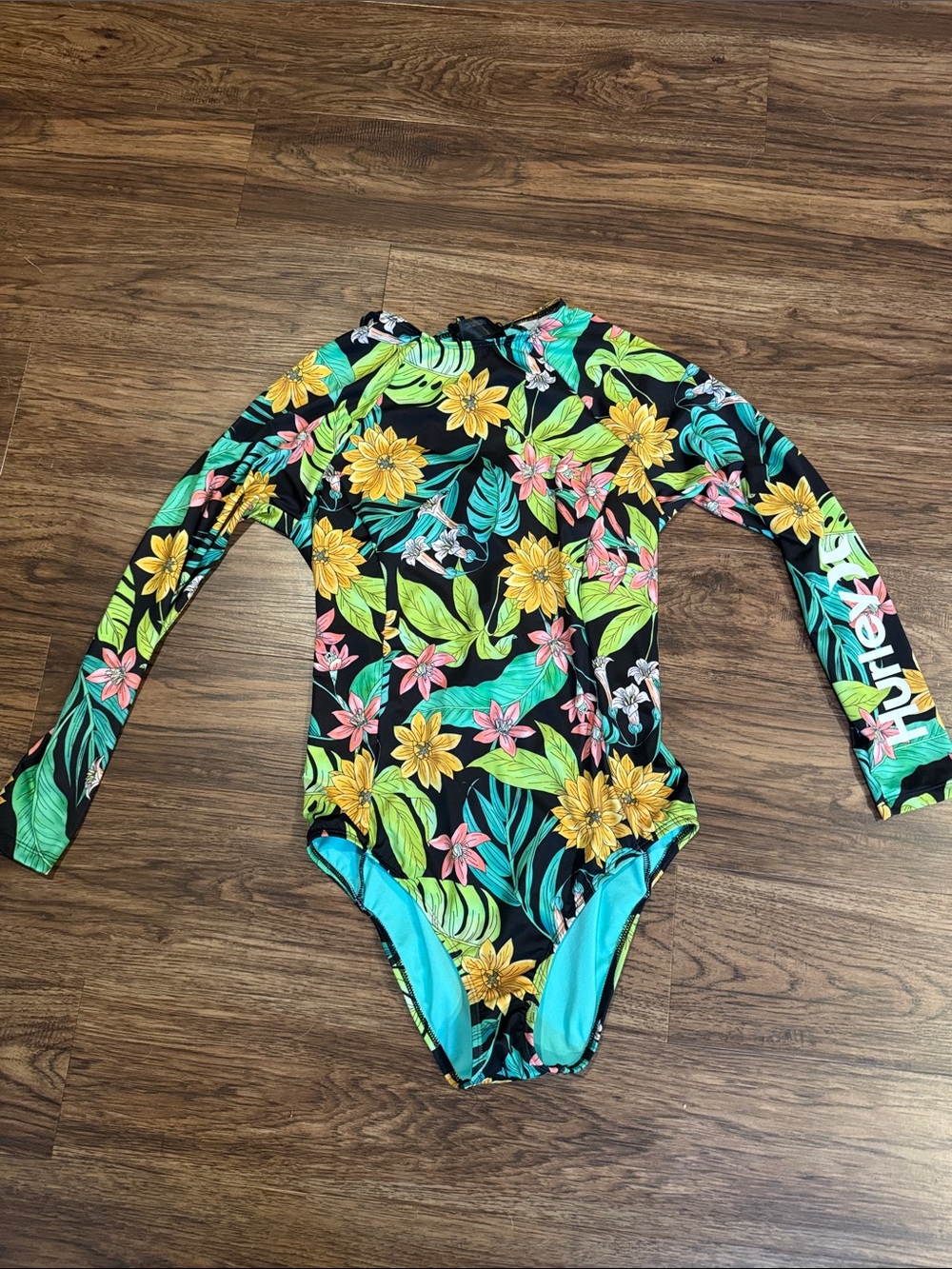 Hurley Black Tropical Floral Long Sleeve Swimsuit